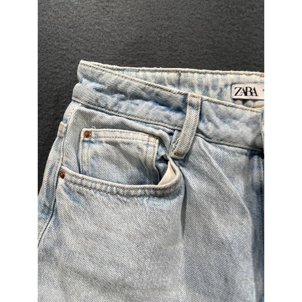 Zara Women High Rise Straight Leg Raw Hem Jeans Y2K Wash Blue Size 6 A008711 - Picture 3 of 9